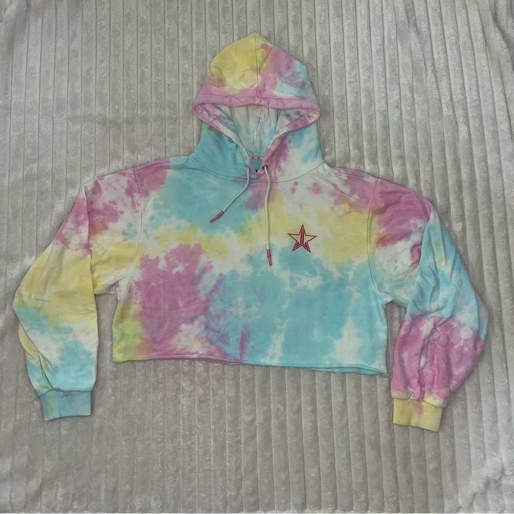 Jeffree Star Summer 21 Cropped Pink Blue Yellow Tie-Dye Hoodie Size XLarge